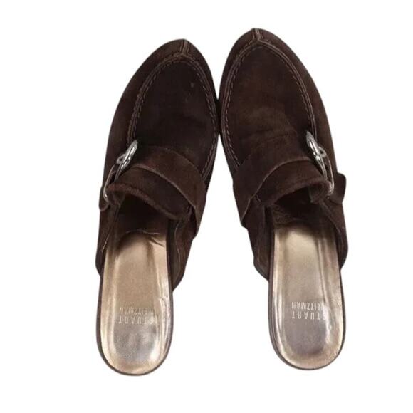Stuart Weitzman Shoes Womens 8.5 Mule Heel Fashion Studs Buckle Leather Classic - Picture 6 of 15
